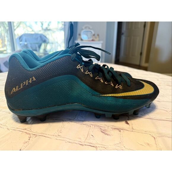 Nike Men\'s Size 13.5 Alpha Menace Pro 2 Mid Football Cleats Black Teal Gold main image 9